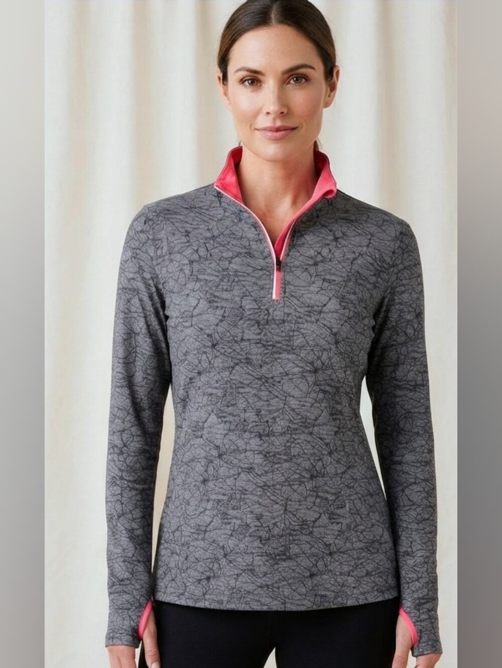 MONDETTA Grey Abstract Print 1/2 Zip Pullover w/ Pocket - Size Medium M
